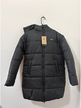 New Nike Therma Fit Long Hooded Puffer Jacket Black Women’s Sz Small HV4912-010